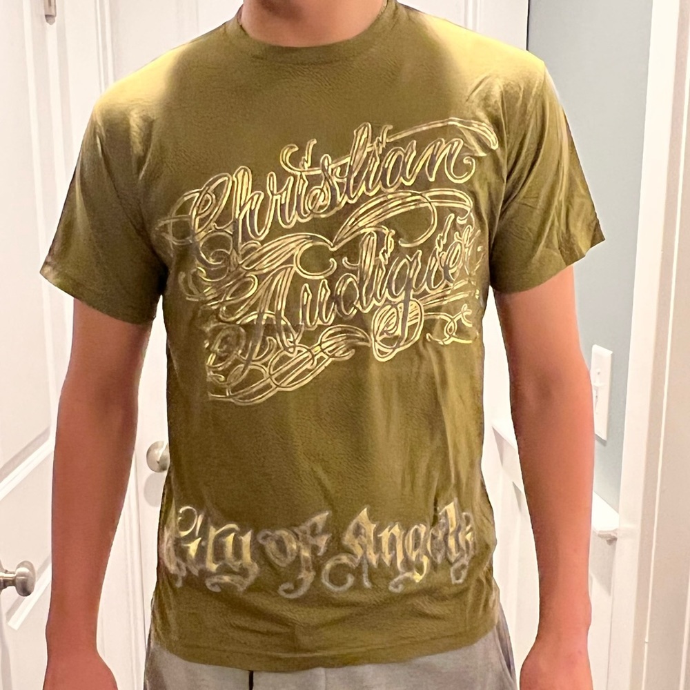 Christian Audigier city of angels army green t-shirt